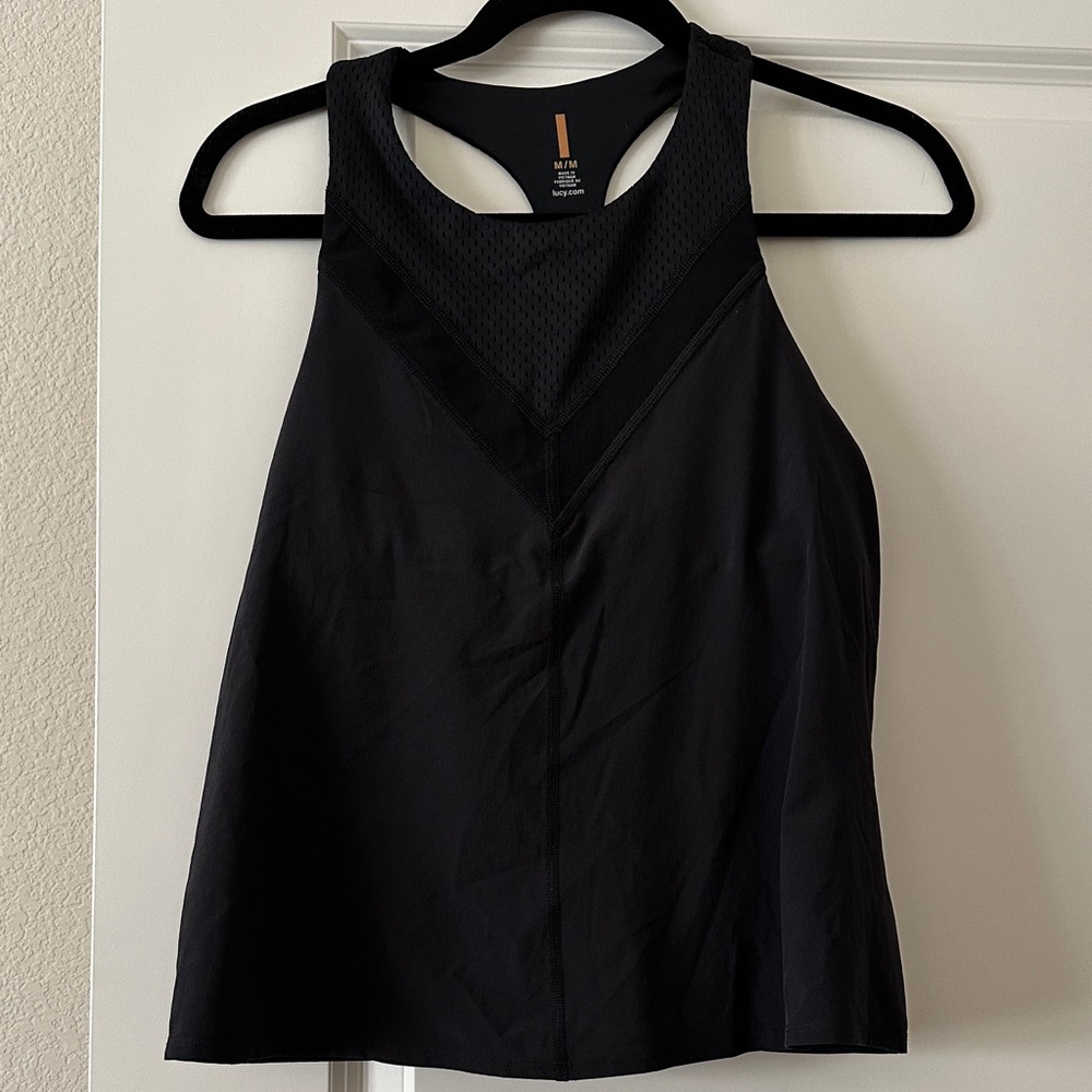 EUC Sz M Lucy Black Sleeveless Mesh Detail Running Top